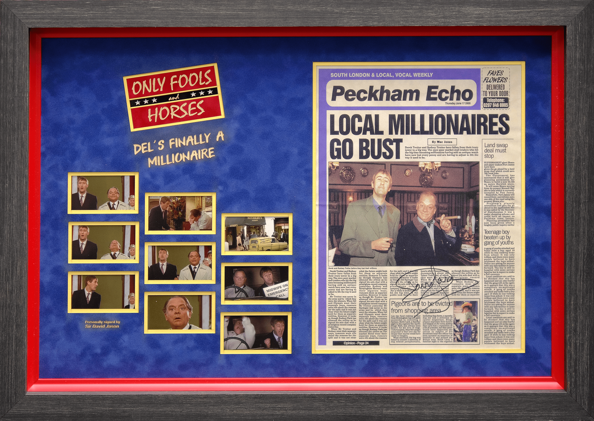 Sir David Jason, Only Fools And Horses Signed Peckham Echo Newspaper Article Framed Display - Memorabilia Framers Shop